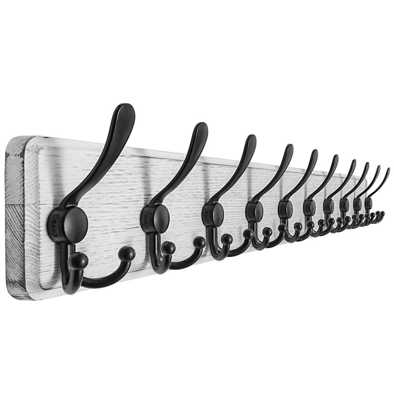 Dseap Coat Rack Wall - Heavy-Duty 38-1/4" Long, with Reinforced 10 Custom Tri-Hooks, Solid Wood Wall Hanger for Coats Hat Jackets - Rustic Farmhouse Entryway Hallway Storage, White & Black - Image 1